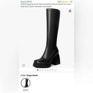 HEIFIN Platform Boots Square Toe Knee
High Boots Black Tall Boots with Zipper